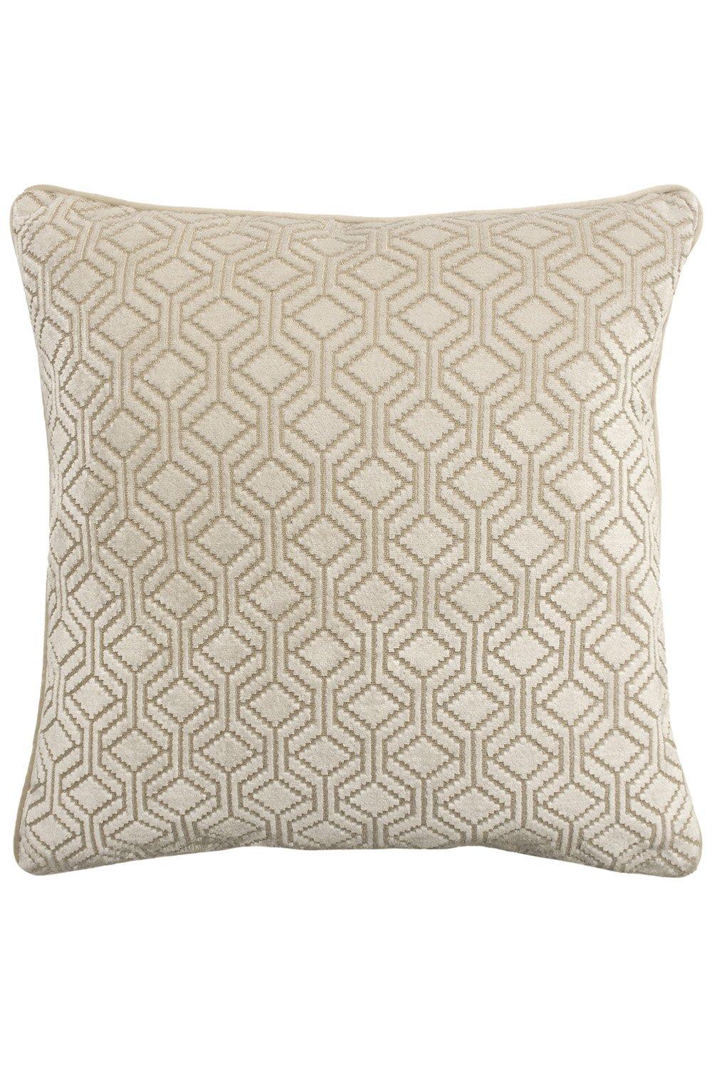 White jacquard cushion measuring 45cm x 45cm, featuring a textured geometric pattern and piped edges, adding elegance to any decor.