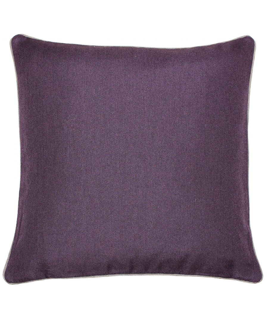Multicoloured 45x45 cm poly cushion by Paoletti, featuring a rich damask texture with a deep purple hue and contrasting piped edges for added elegance.