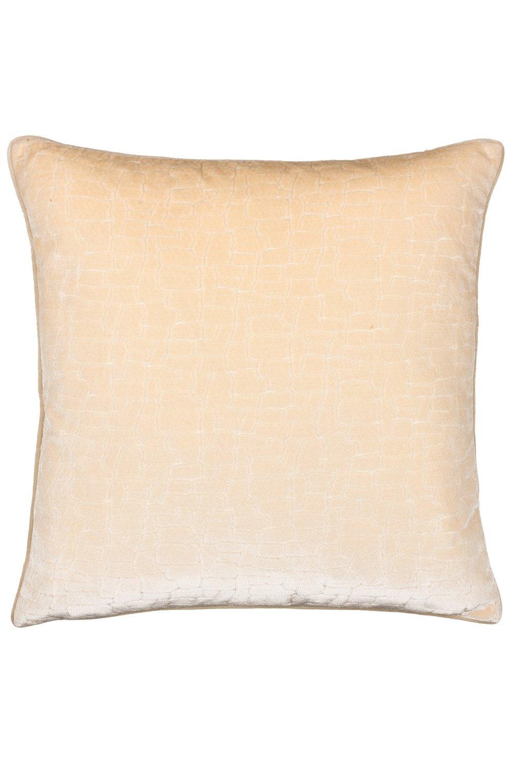 Ivory soft cut velvet cushion with a textured pattern and piped edges, measuring 50cm x 50cm, designed by Paoletti.
