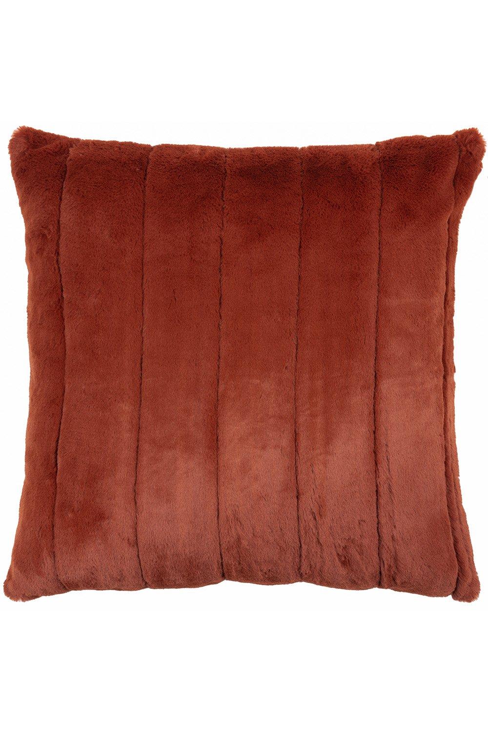 Orange faux fur cushion featuring a plush texture with vertical stripes, measuring 45cm x 45cm, designed by Paoletti.