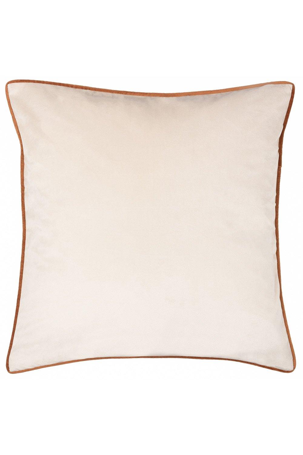 Cream soft velvet cushion with piped edges in a contrasting brown, measuring 55cm x 55cm, offering a luxurious touch to any decor.
