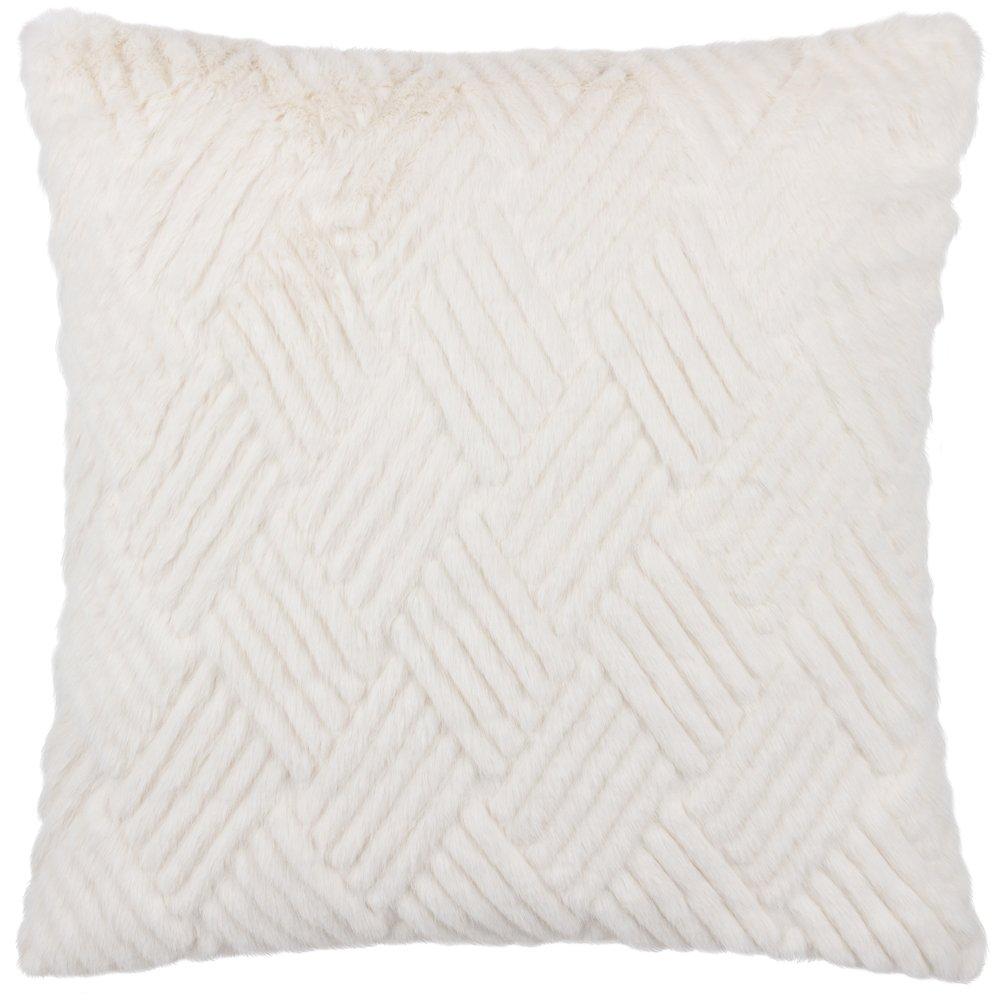 White faux fur cushion featuring a textured woven pattern, measuring 45cm x 45cm, adding a cozy and stylish touch to any decor.