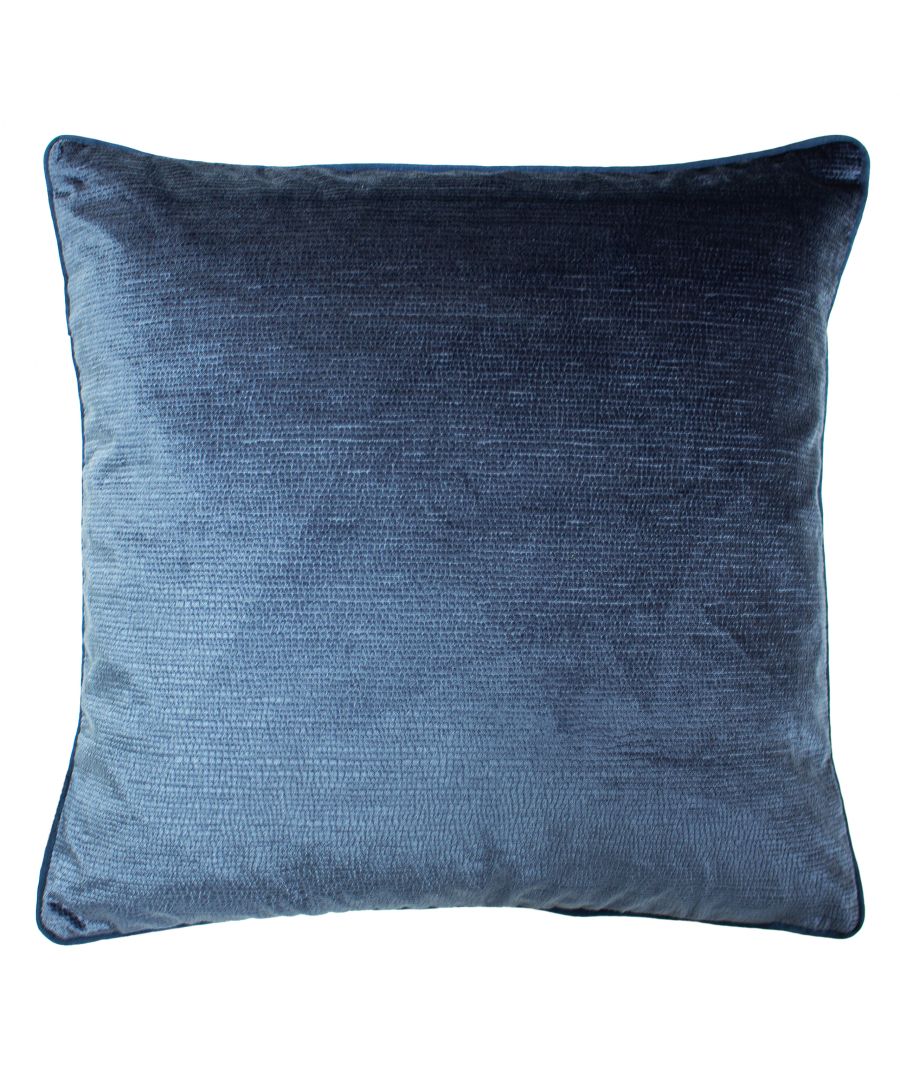 Navy blue Paoletti Stella cushion, measuring 45 cm x 45 cm, features a soft, textured fabric with a subtle sheen and piped edges for added elegance.
