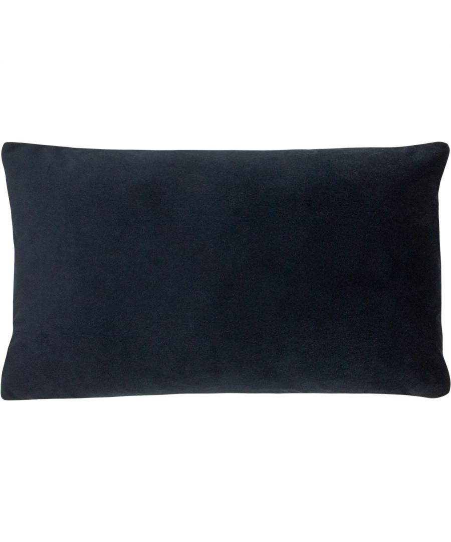 Soft velvet cushion in a deep midnight blue color, rectangular shape, measuring 30cm x 50cm, featuring a smooth, luxurious texture.