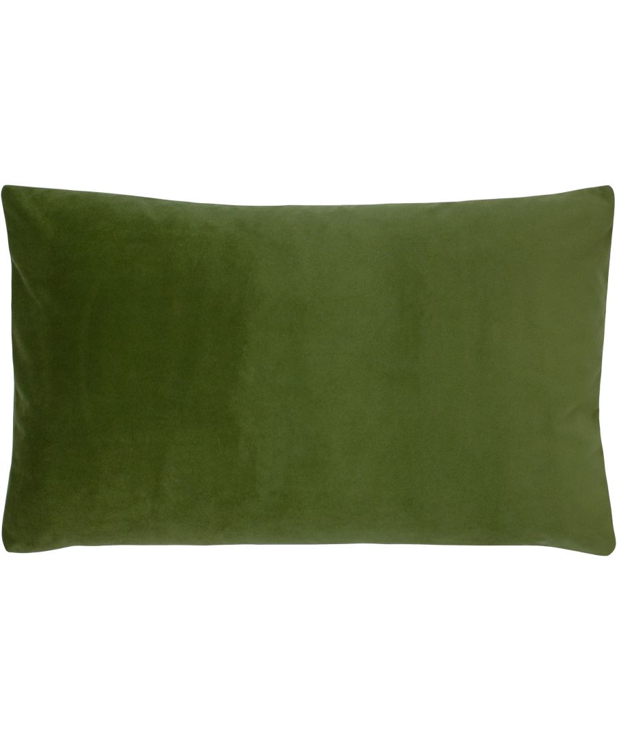 Rectangular green cushion in a soft, plush fabric, measuring 30 cm x 50 cm, featuring a smooth, velvety texture for a luxurious look.