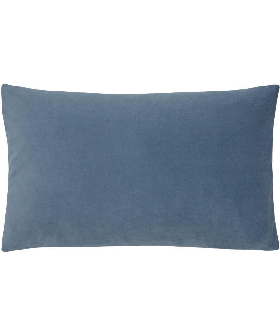 Rectangular blue cushion measuring 30 cm x 50 cm, featuring a soft, smooth velvet texture, ideal for adding a touch of elegance to any decor.