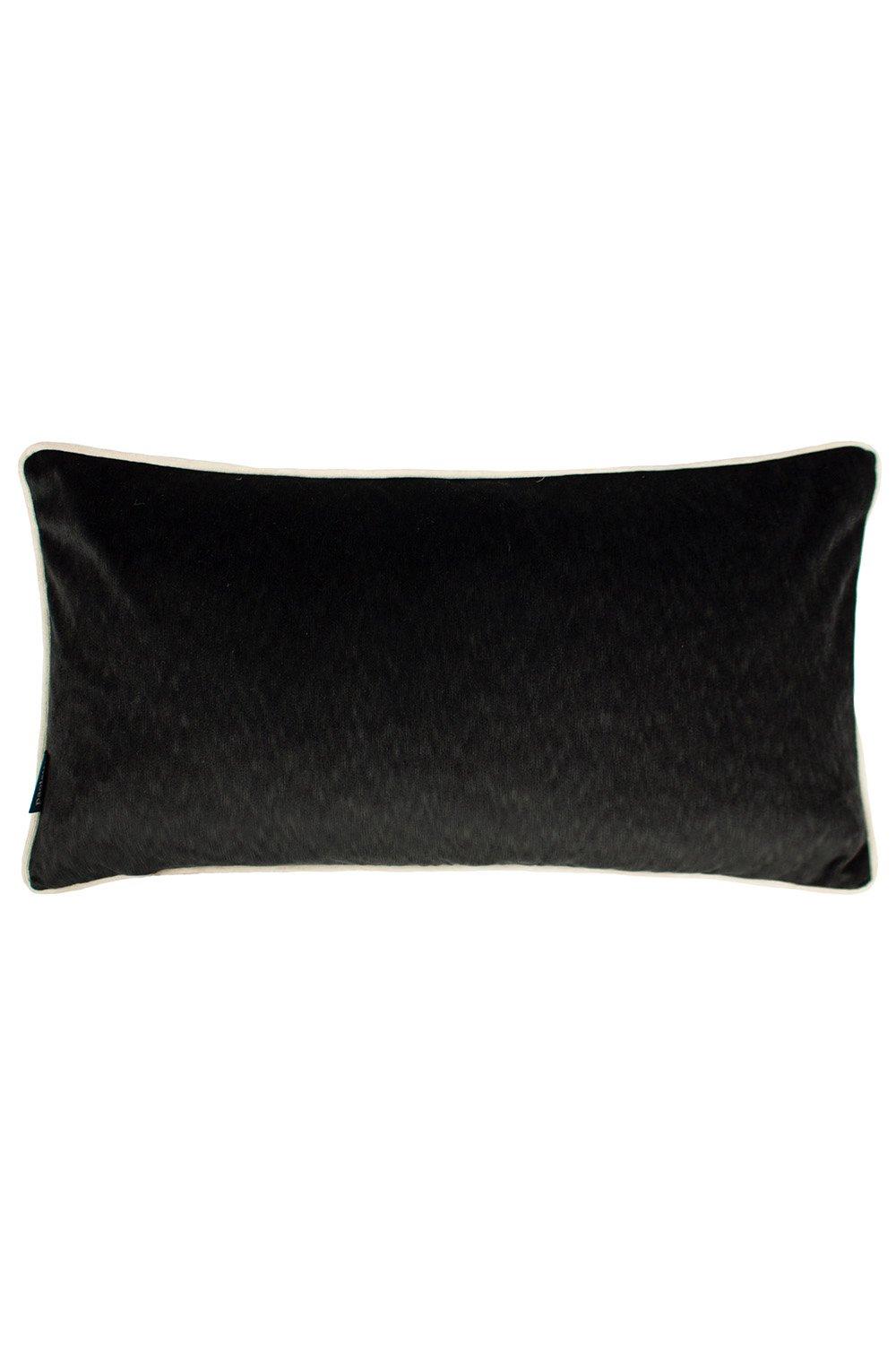 Rectangular cushion in mottled dark tortoiseshell velvet with contrasting piped edges, featuring a smooth texture and rich color for a luxurious touch.