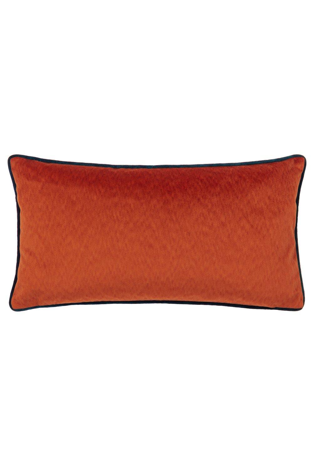 Rectangular cushion in vibrant orange mottled velvet with a contrast piped edge, featuring a soft filled design for comfort.