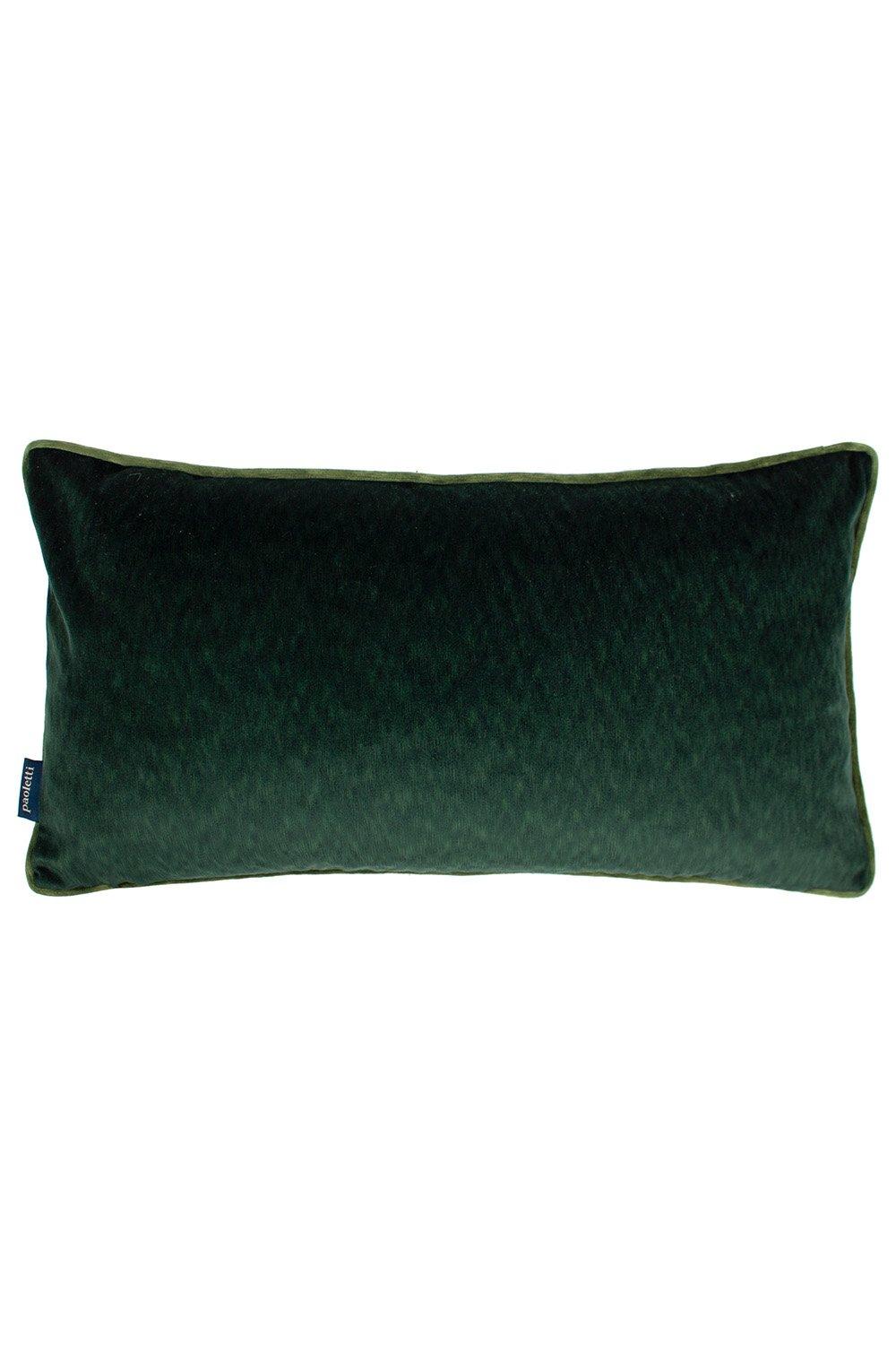 Rectangular cushion in emerald green mottled velvet with contrast piping, measuring 30 cm x 60 cm, featuring a soft, textured surface for added comfort.