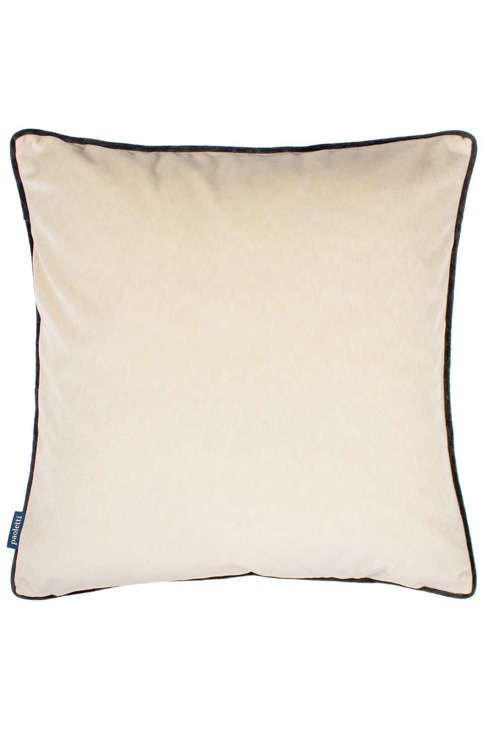 Ivory velvet cushion with a mottled texture, featuring contrast piping along the edges, designed by Paoletti, in a square shape.