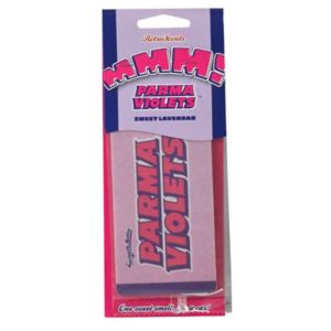 Sweet Lavender air freshener in a pink and purple packaging, featuring bold text "PARMA VIOLETS" and a vibrant design with a glossy finish.
