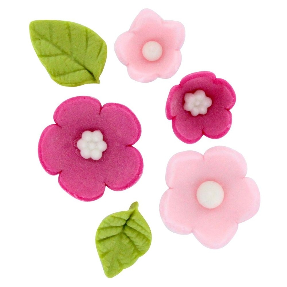 Pink Sugar Flowers & Leaves - image 2