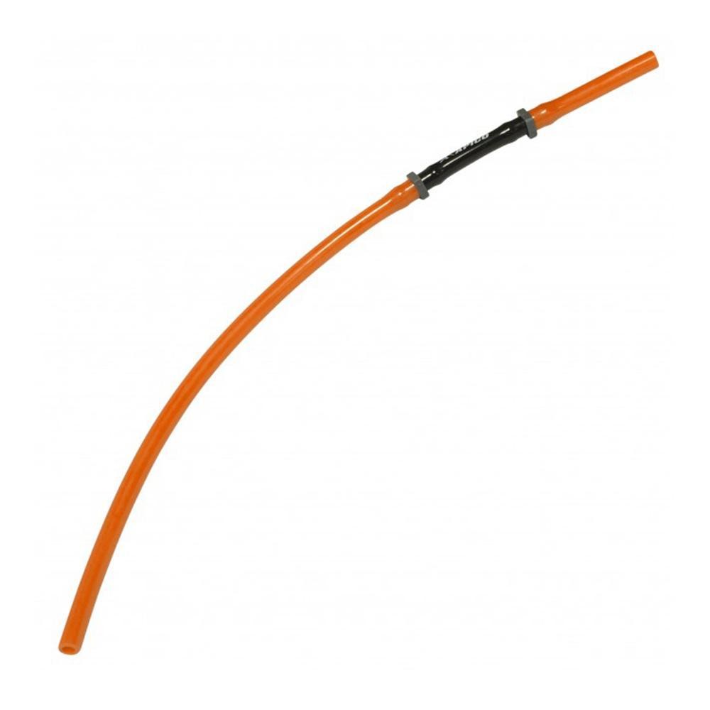 Apico Long Breather Pipe in vibrant orange, featuring a flexible design with a one-way valve and a black connector in the middle for secure attachment.