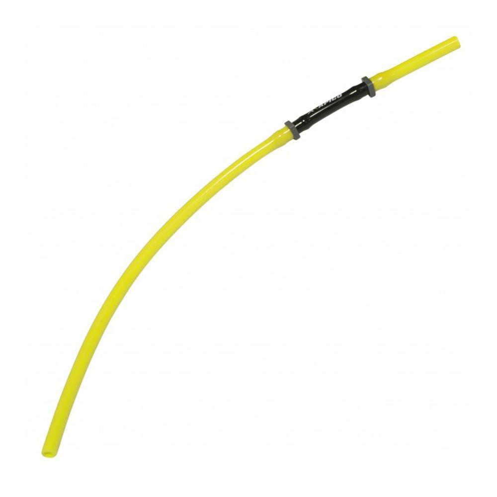 Yellow long breather pipe with a one-way valve, featuring a black connector in the middle, designed for efficient ventilation in various applications.
