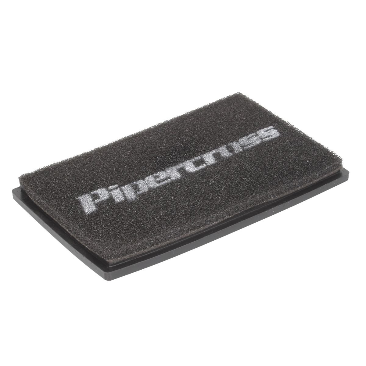 Black rectangular air filter panel measuring 264x163mm, featuring a textured surface with "Pipercross" branding in white, mounted on a durable rubber base.