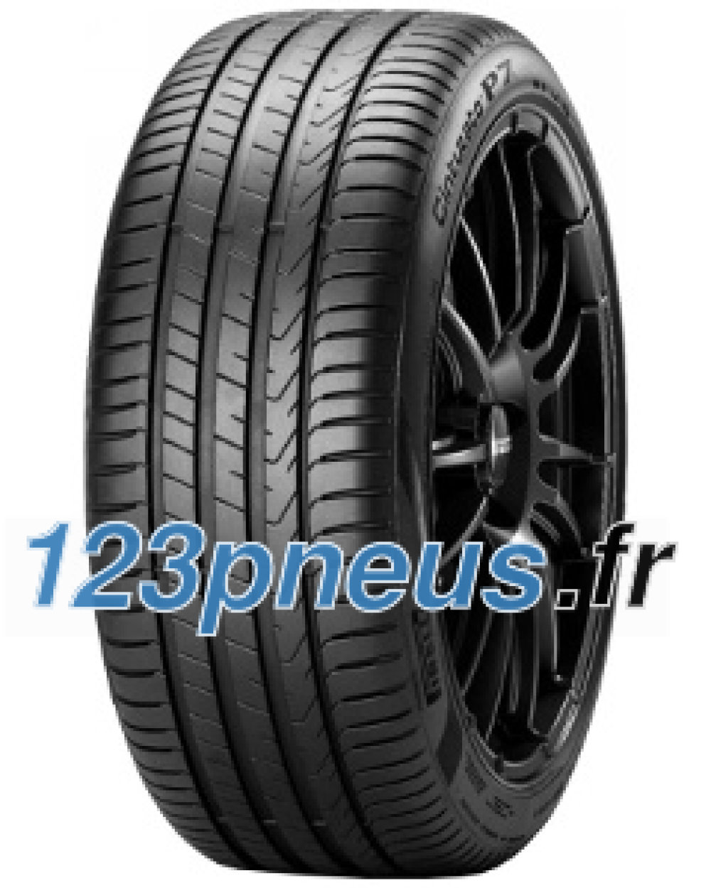 Black summer tire with a sleek design, featuring the Pirelli CINTURATO P7 branding, a tread pattern optimized for performance, and a size of 215/50 R17 95W.