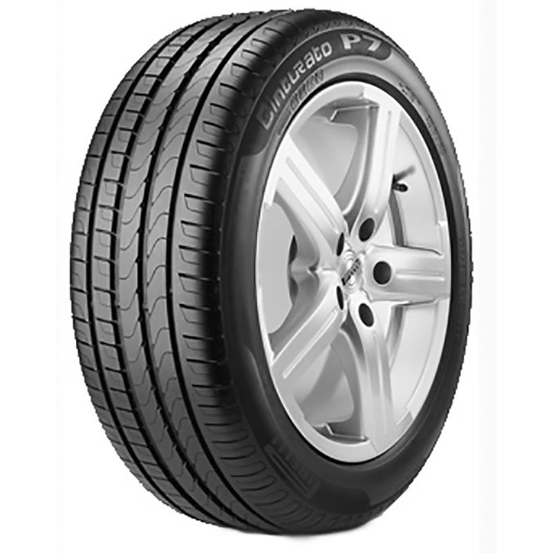 Pirelli Cinturato P7 Run Flat tire in size 205/50 R17 with a black rubber surface, featuring a unique tread pattern and rim protection, mounted on a silver alloy wheel.