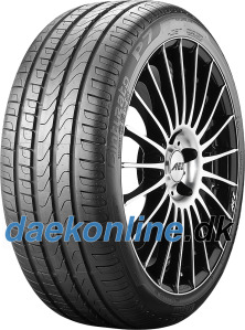 Black summer tyre with a sleek tread pattern, labeled "Pirelli P7CINTXLE 215/50 R17 95W," featuring a shiny alloy wheel design and a bold, sporty appearance.