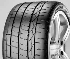 Black high-performance tire with a wide tread pattern, featuring the Pirelli logo and "P Zero Corsa Asimmetrico 2" branding, designed for enhanced grip and stability.