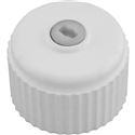 White plastic cap with ribbed sides and a central plug, designed for Tuff Jug SC, featuring a secure fit for liquid containment.