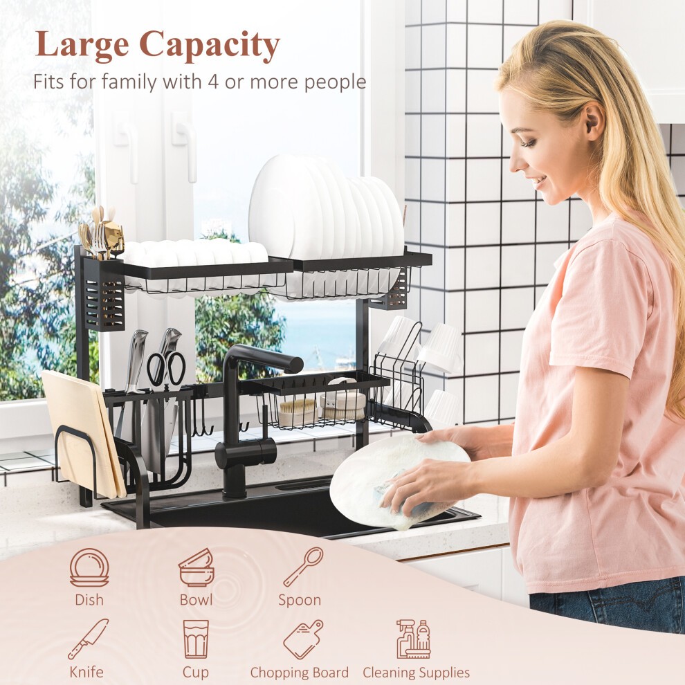 Portland 2 Tier Black Over the Sink Dish Drainer Rack - image 3