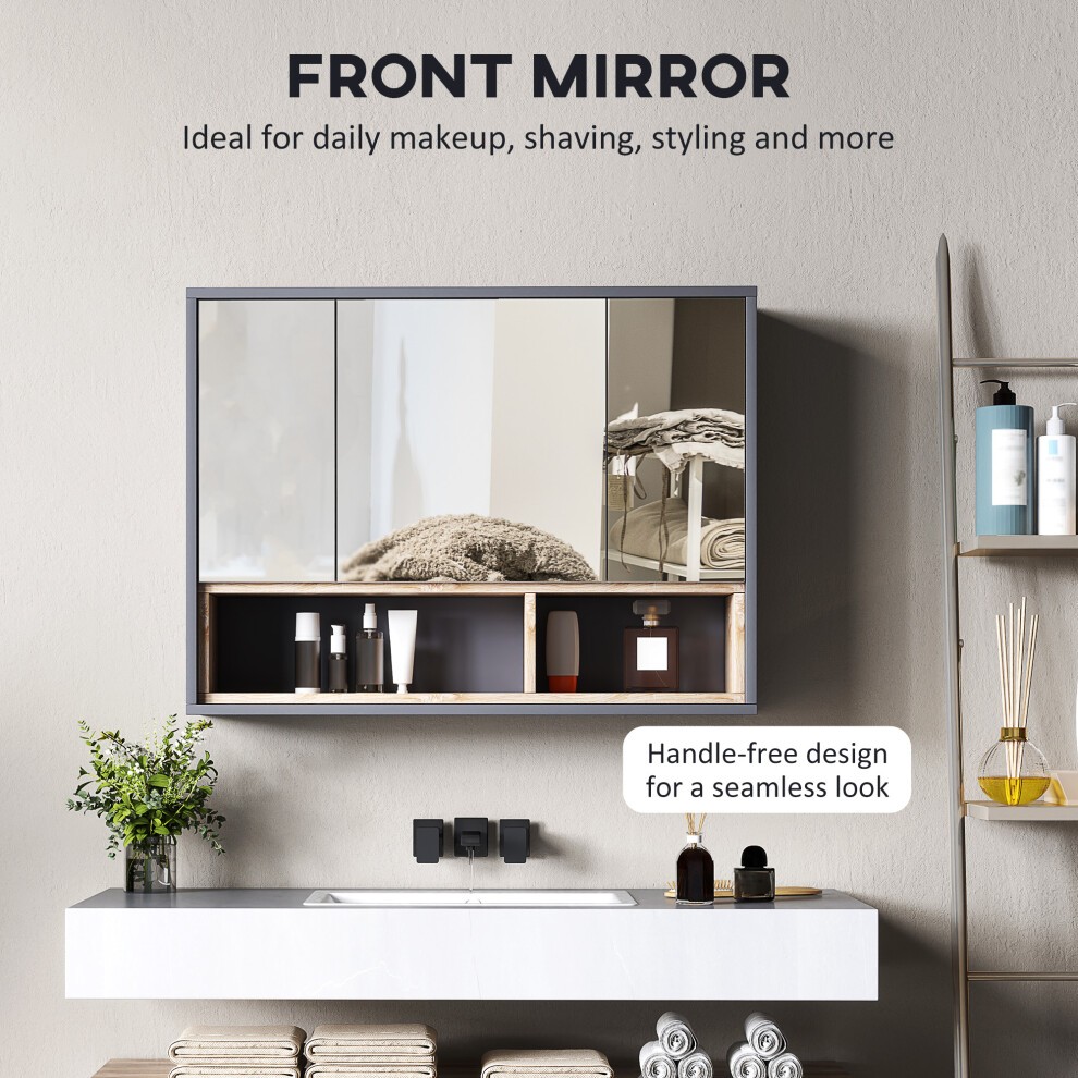 Portland 3 Door 2 Shelf Grey Wall-Mounted Mirrored Bathroom Storage Cabinet - image 4