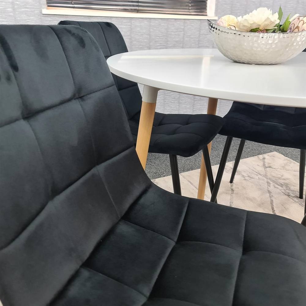 Portland 4 Seater Round Wood Velvet Dining Set White and Black - image 5