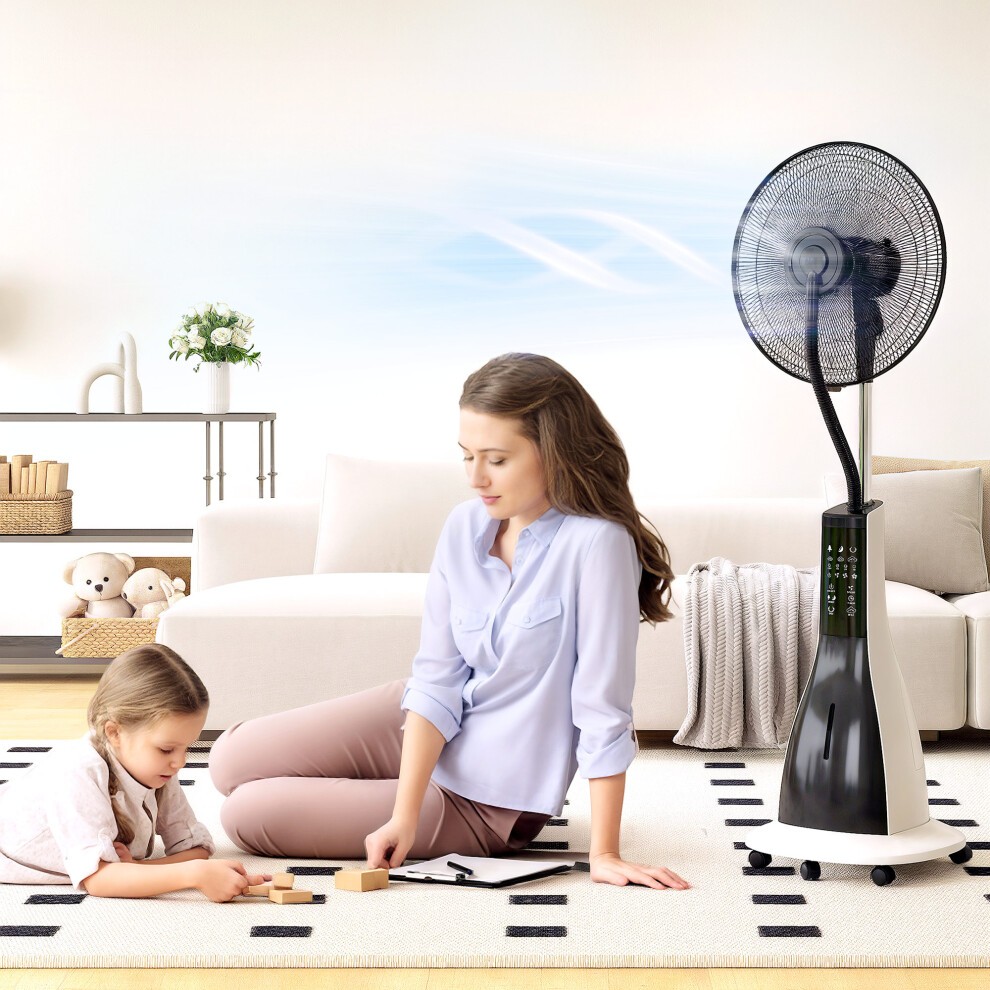 Portland 49 inch White and Black Oscillating Spray Misting Pedestal Fan with Wheels - image 5