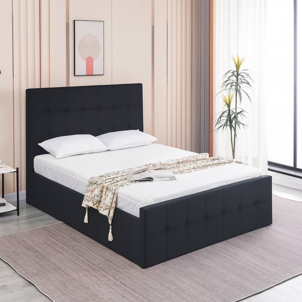 Portland Double Black Velvet Cushioned Ottoman Bed - image 2