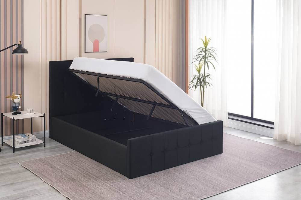Portland Double Black Velvet Cushioned Ottoman Bed - image 3