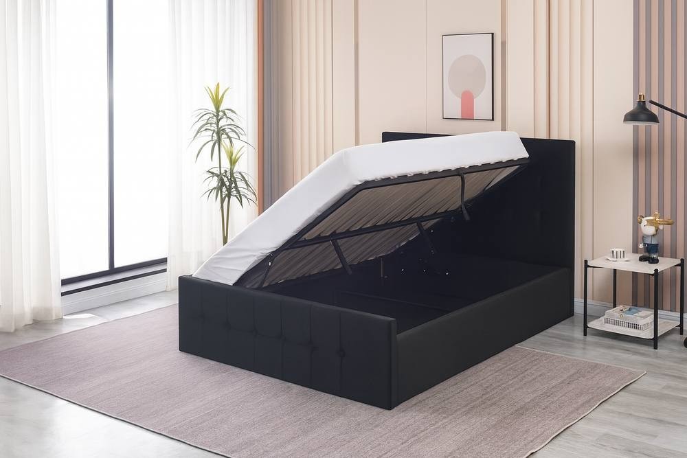 Portland Double Black Velvet Cushioned Ottoman Bed - image 4