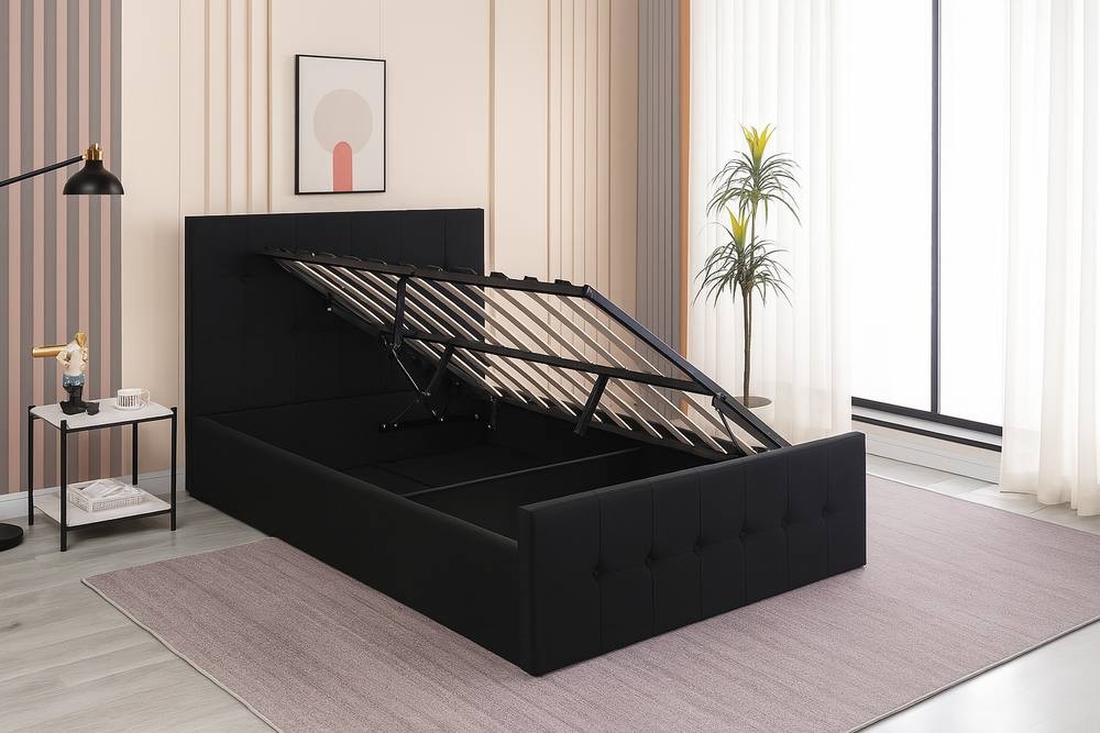 Portland Double Black Velvet Cushioned Ottoman Bed - image 5