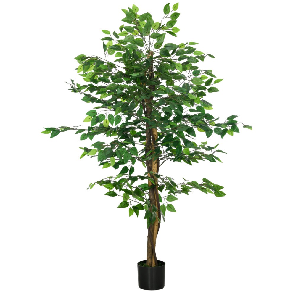 150cm artificial Ficus tree featuring lush green leaves on a realistic trunk, housed in a simple black pot, perfect for indoor home decor.