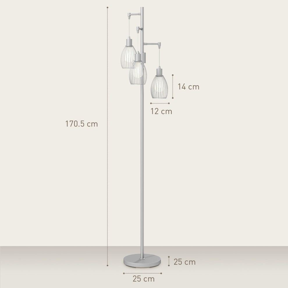 Portland Silver Tone 3 Light Dimmable Industrial Floor Lamp - image 2