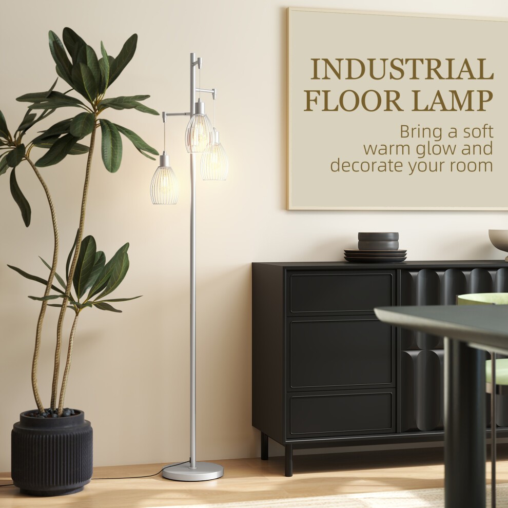 Portland Silver Tone 3 Light Dimmable Industrial Floor Lamp - image 4