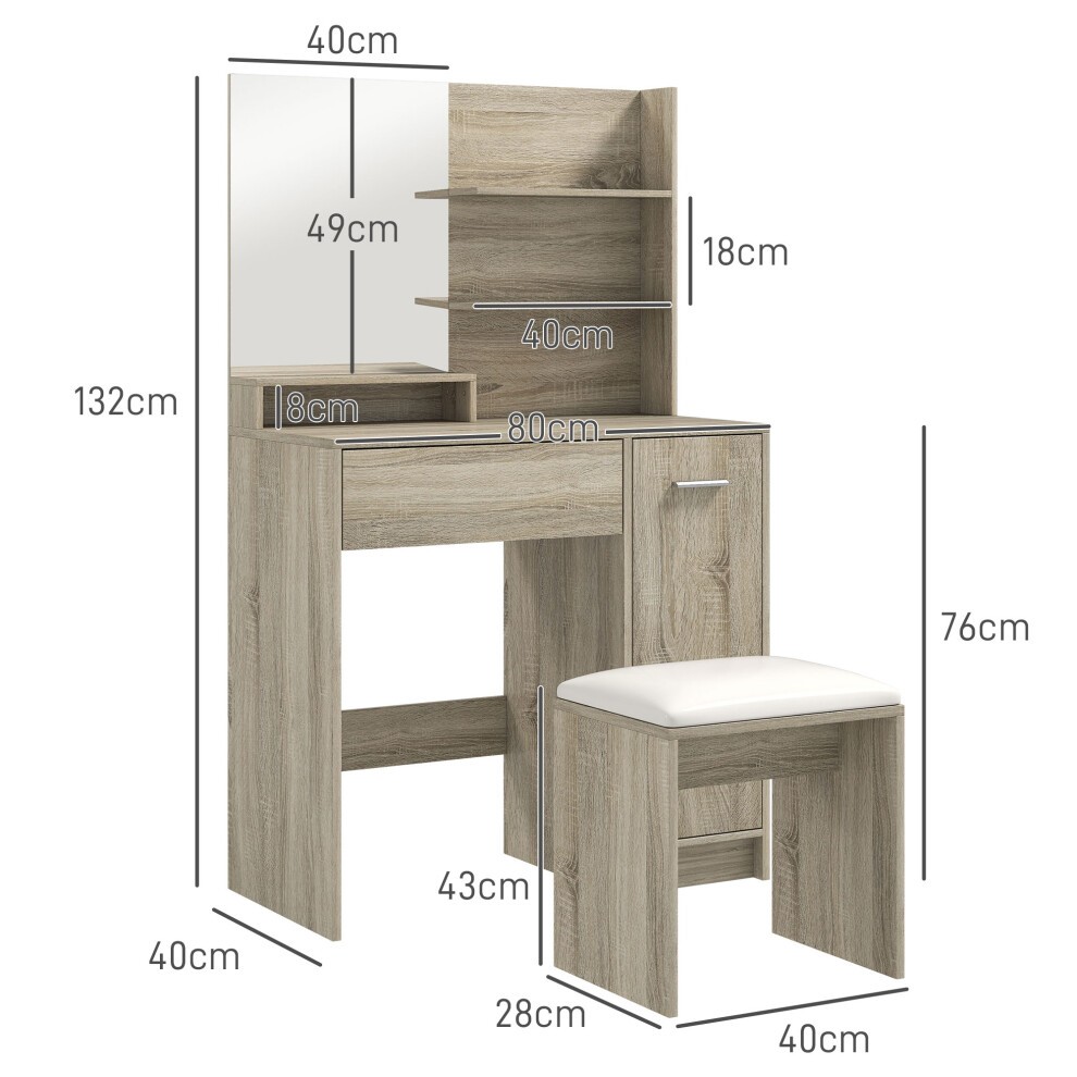 Portland Single Drawer Single Door 3 Shelf Dressing Table Set with Mirror - image 2