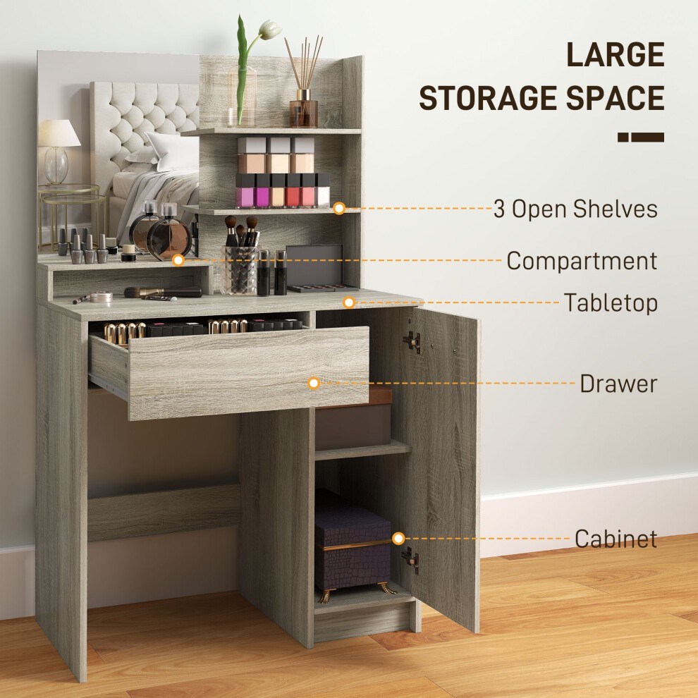 Portland Single Drawer Single Door 3 Shelf Dressing Table Set with Mirror - image 3