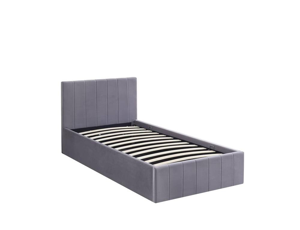 Portland Single Grey Line Pattern Velvet Ottoman Bed - image 5