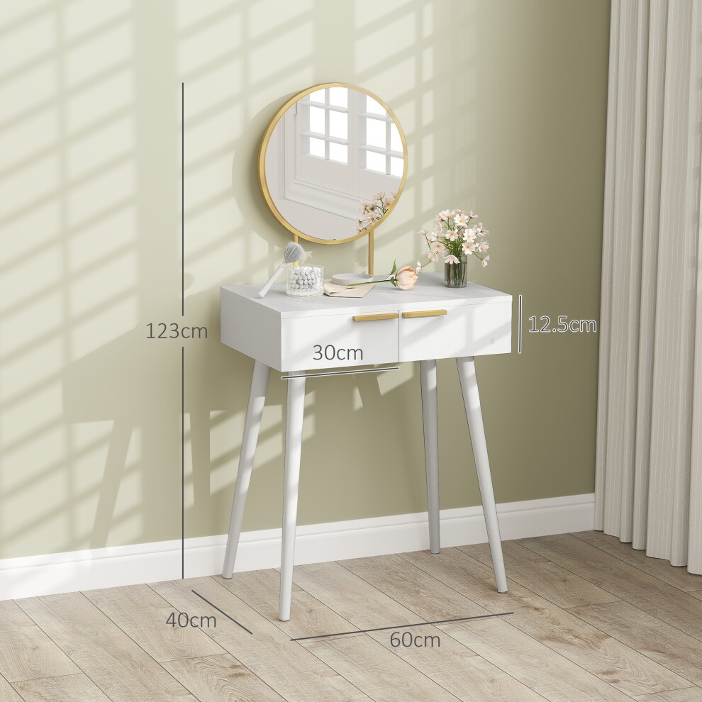 Portland White 2 Drawer Dressing Table with Round Mirror - image 2
