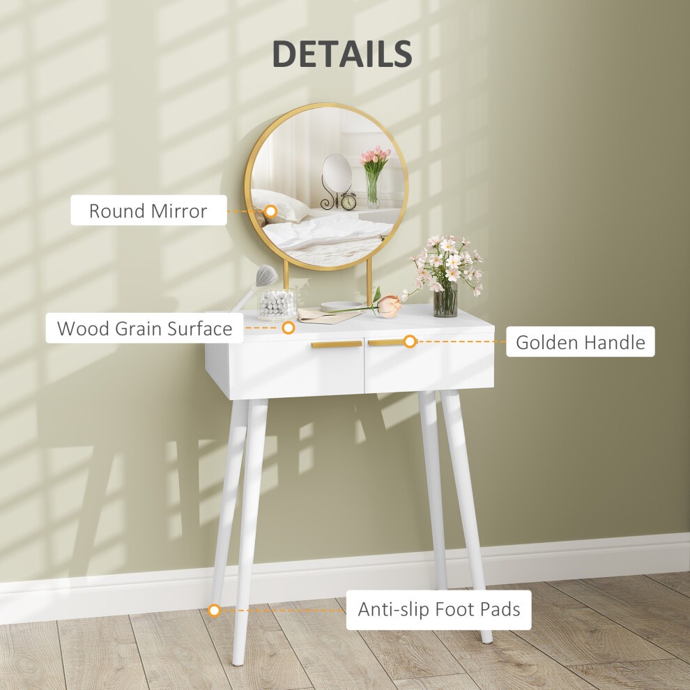 Portland White 2 Drawer Dressing Table with Round Mirror - image 3