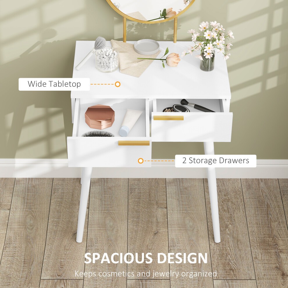 Portland White 2 Drawer Dressing Table with Round Mirror - image 4