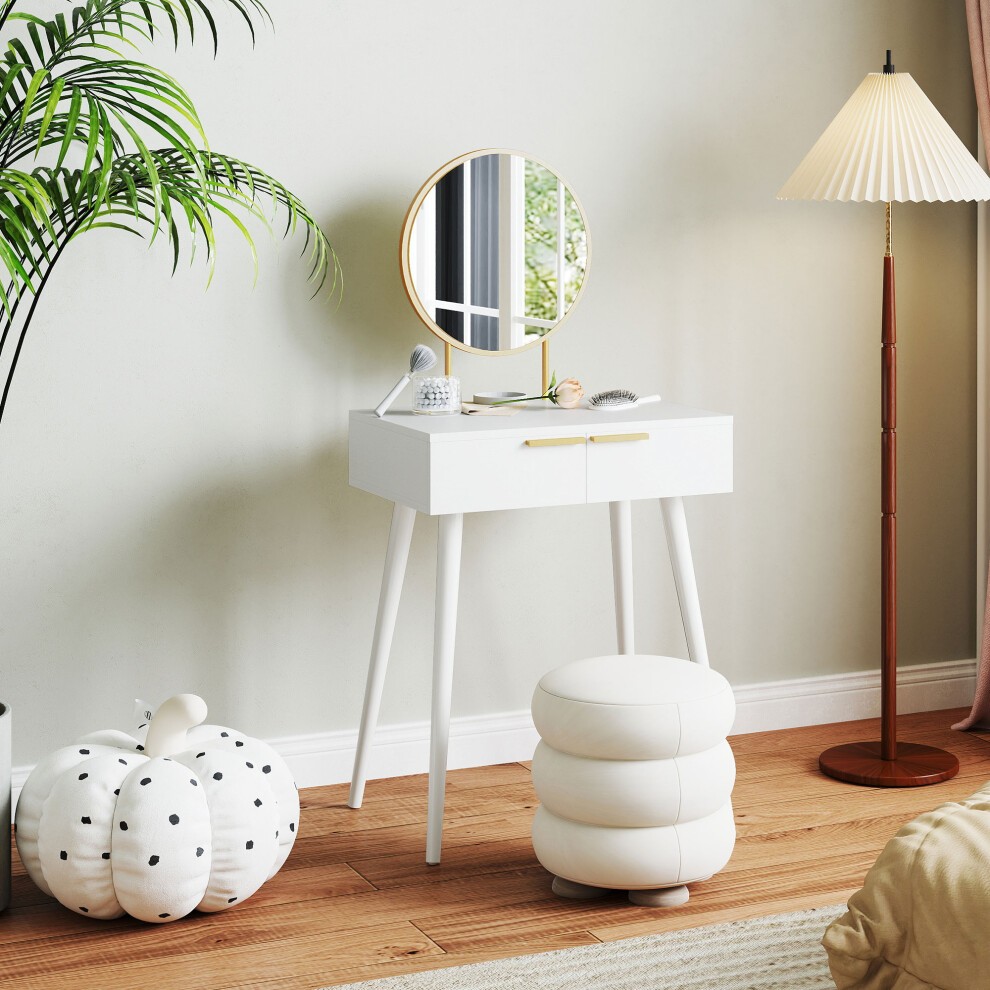 Portland White 2 Drawer Dressing Table with Round Mirror - image 5