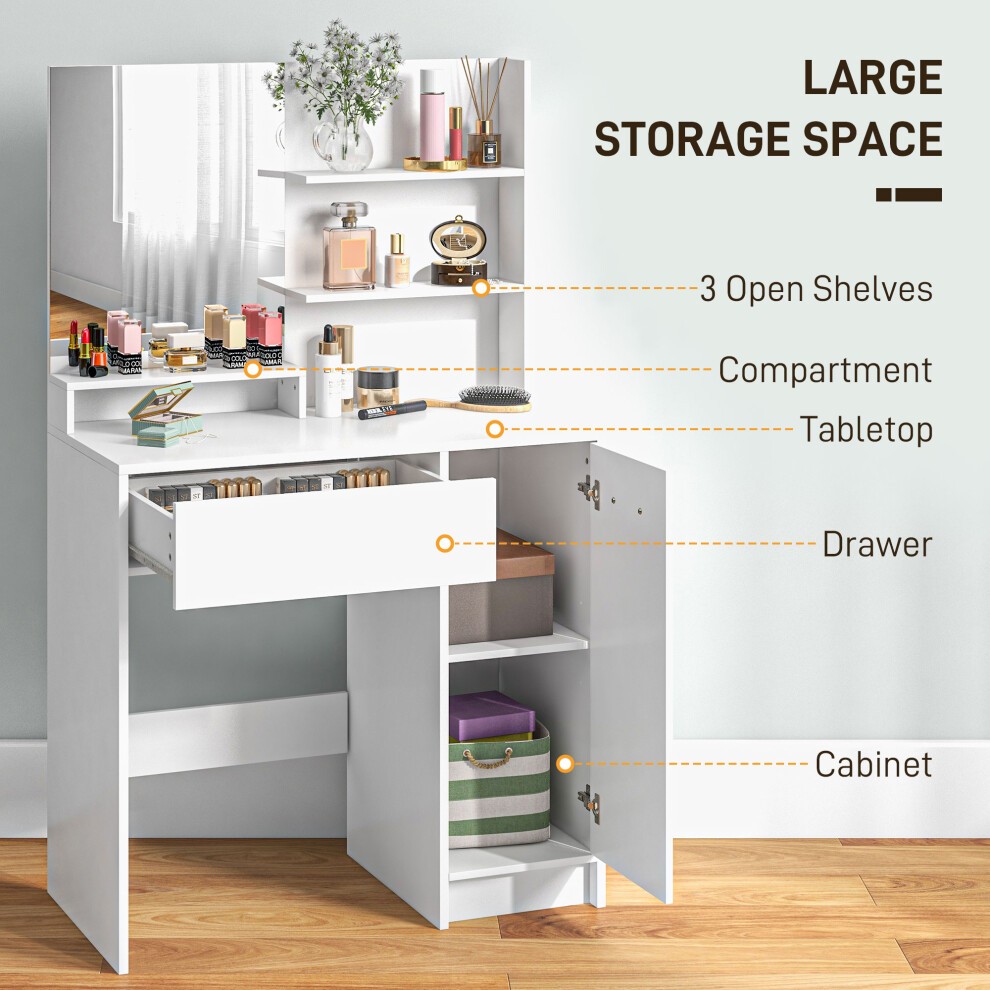 Portland White Single Drawer Single Door 3 Shelf Dressing Table Set with Mirror - image 3