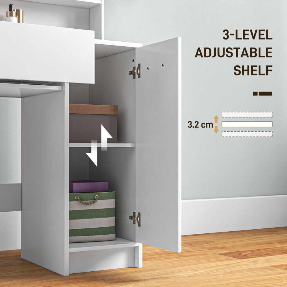 Portland White Single Drawer Single Door 3 Shelf Dressing Table Set with Mirror - image 4