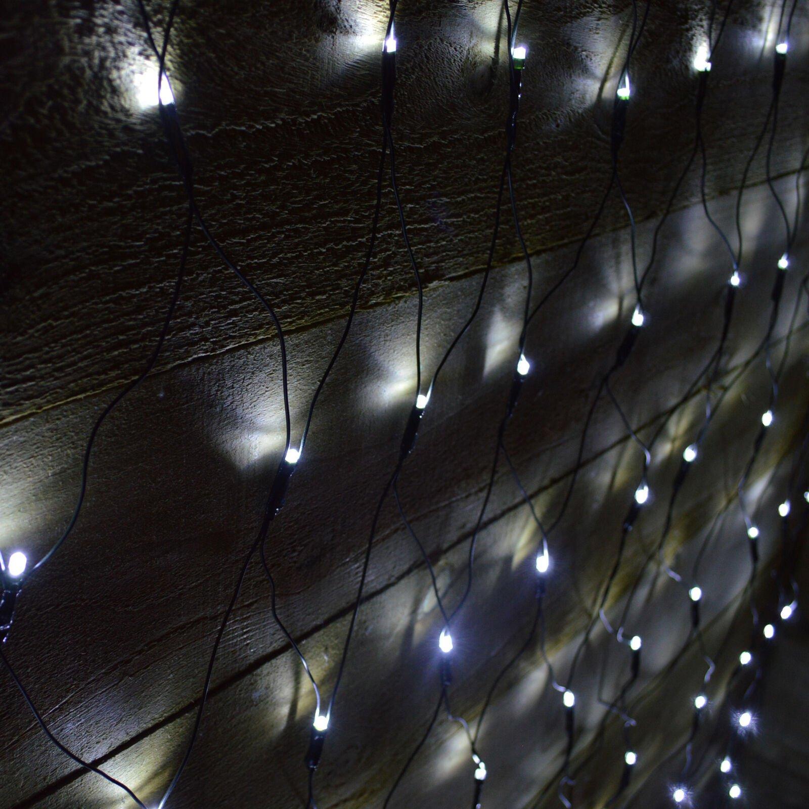 Premier's 1.7m x 1.2m Christmas net light features 180 cool white LED bulbs on a black wire, designed for indoor and outdoor use, with a built-in timer for convenience.