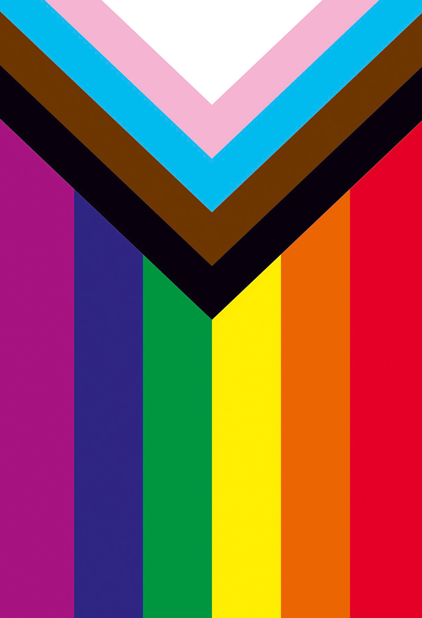 Progress Pride Flag fridge magnet featuring vibrant stripes in colors representing the LGBTQ+ community, including pink, blue, brown, black, and rainbow hues, on a glossy surface.