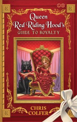 A vibrant red book cover featuring a seated queen in a royal chair, flanked by a wolf, with ornate gold detailing and a white ribbon at the bottom.