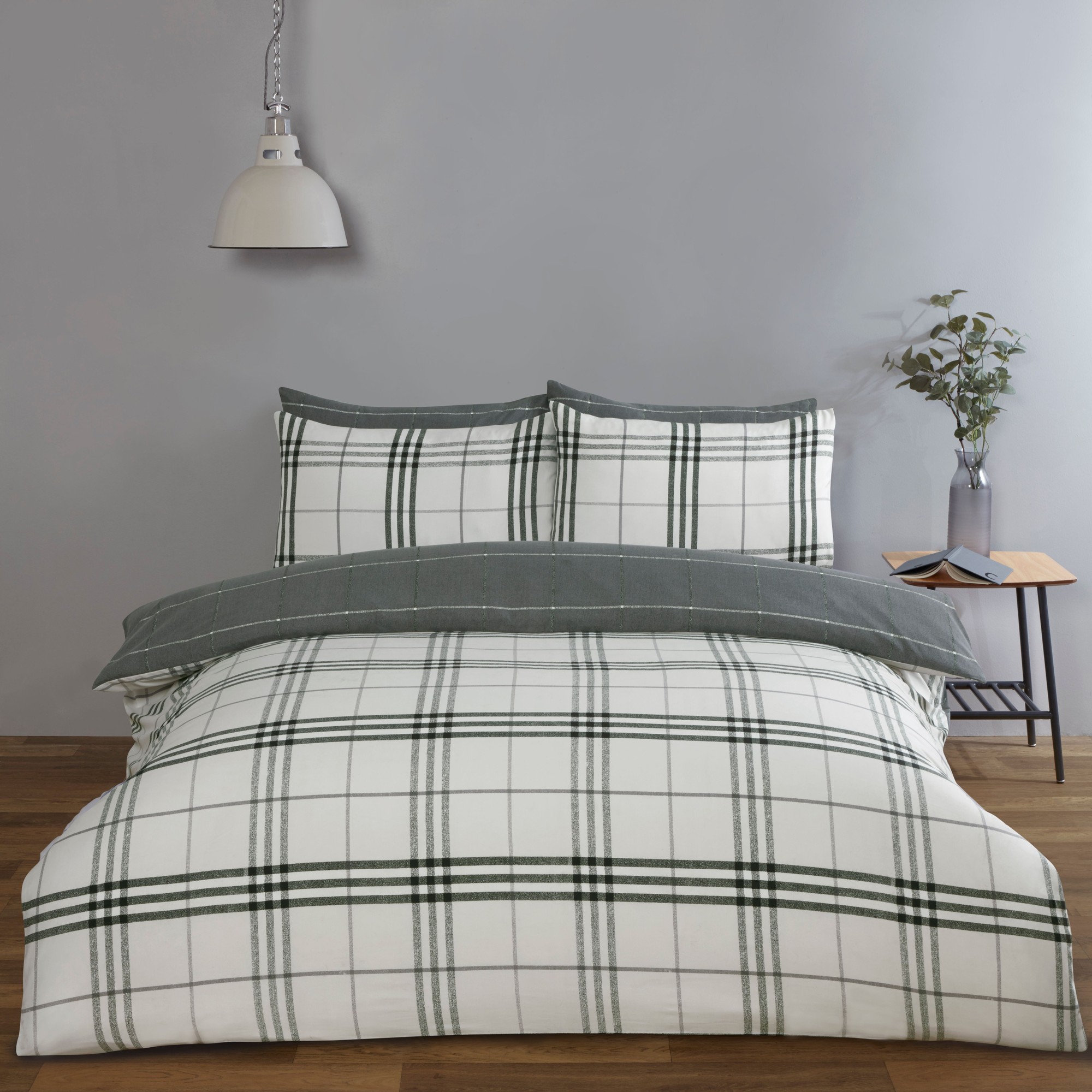Rapport Home Harris King Size Grey Check Duvet Set - image 2