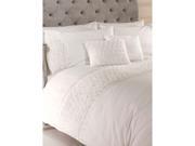 Cream polycotton duvet cover bedding set with raised rose and ribbon design, featuring multiple decorative pillows, suitable for super king size beds.