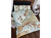 Vintage Europe map duvet cover set in soft cotton, featuring detailed, colorful map illustrations with shades of blue and beige, complemented by matching pillowcases.